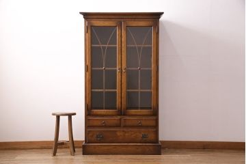 中古　美品　インテリアえぞ(EZO)製　新グレースシリーズ　イギリスアンティークを彷彿とさせる書棚88M(定価20万円)(ブックケース、本箱、戸棚)(R-049553)
