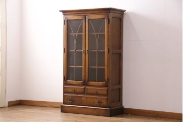 中古　美品　インテリアえぞ(EZO)製　新グレースシリーズ　イギリスアンティークを彷彿とさせる書棚88M(定価20万円)(ブックケース、本箱、戸棚)(R-049553)