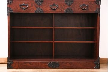 中古　美品　岩谷堂箪笥　和モダンの空間づくりにおすすめの格子戸が魅力的な食器棚(茶箪笥、茶棚、戸棚)(定価約75万円)(R-049554)