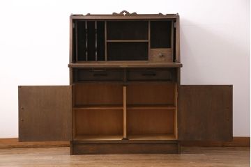 中古　美品　永田良介商店製　幾何学模様が目を引く!クラシカルな雰囲気を醸しだすライティングビューロー(簿記机、在宅ワーク、在宅用ワークデスク)(定価約54万円)(R-049567)