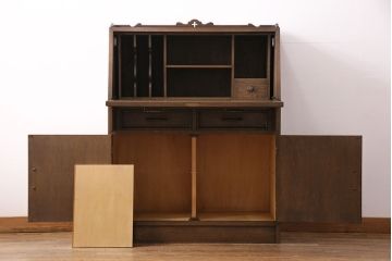 中古　美品　永田良介商店製　幾何学模様が目を引く!クラシカルな雰囲気を醸しだすライティングビューロー(簿記机、在宅ワーク、在宅用ワークデスク)(定価約54万円)(R-049567)