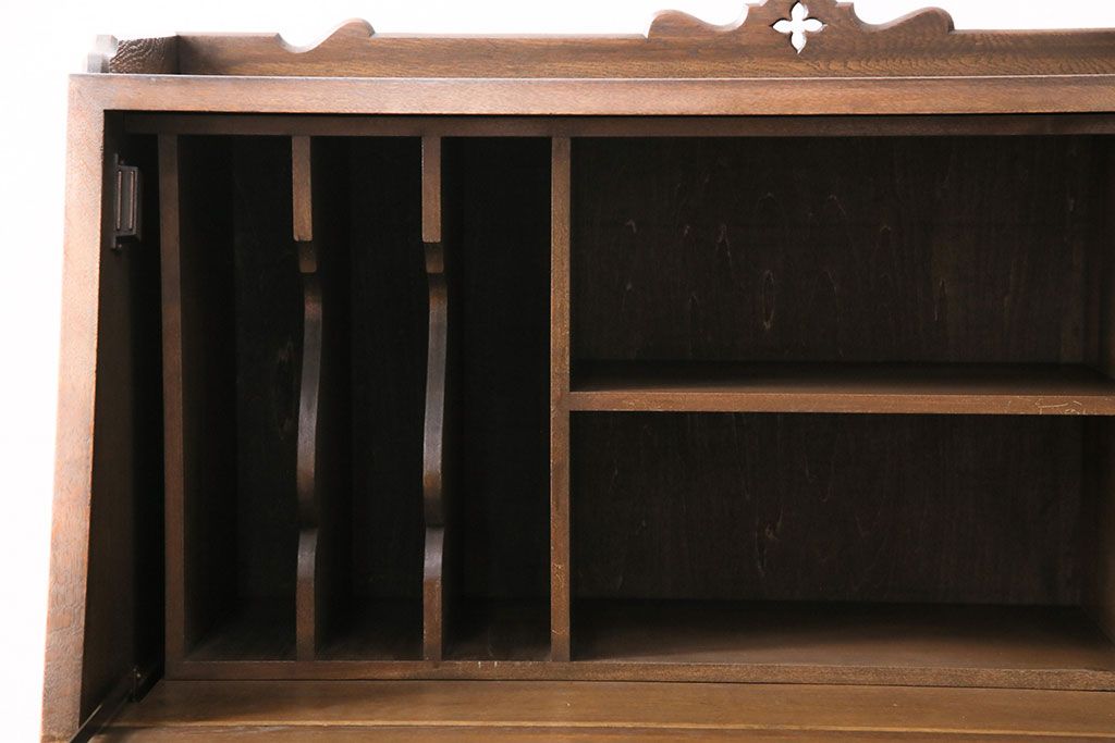 中古　美品　永田良介商店製　幾何学模様が目を引く!クラシカルな雰囲気を醸しだすライティングビューロー(簿記机、在宅ワーク、在宅用ワークデスク)(定価約54万円)(R-049567)