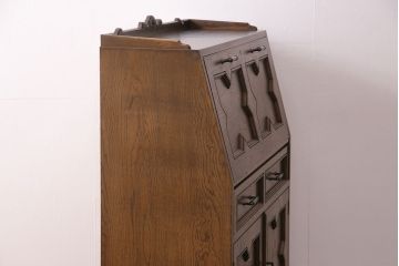 中古　美品　永田良介商店製　幾何学模様が目を引く!クラシカルな雰囲気を醸しだすライティングビューロー(簿記机、在宅ワーク、在宅用ワークデスク)(定価約54万円)(R-049567)
