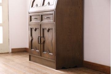 中古　美品　永田良介商店製　幾何学模様が目を引く!クラシカルな雰囲気を醸しだすライティングビューロー(簿記机、在宅ワーク、在宅用ワークデスク)(定価約54万円)(R-049567)