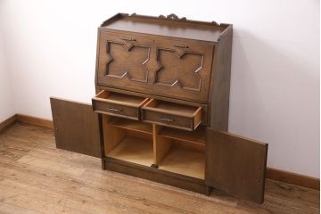 中古　美品　永田良介商店製　幾何学模様が目を引く!クラシカルな雰囲気を醸しだすライティングビューロー(簿記机、在宅ワーク、在宅用ワークデスク)(定価約54万円)(R-049567)