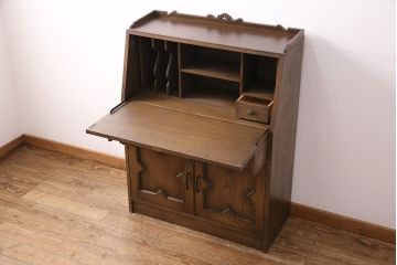 中古　美品　永田良介商店製　幾何学模様が目を引く!クラシカルな雰囲気を醸しだすライティングビューロー(簿記机、在宅ワーク、在宅用ワークデスク)(定価約54万円)(R-049567)