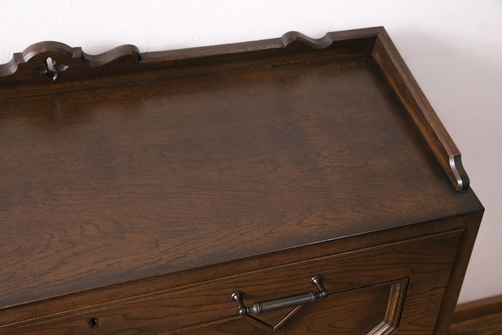 中古　美品　永田良介商店製　幾何学模様が目を引く!クラシカルな雰囲気を醸しだすライティングビューロー(簿記机、在宅ワーク、在宅用ワークデスク)(定価約54万円)(R-049567)