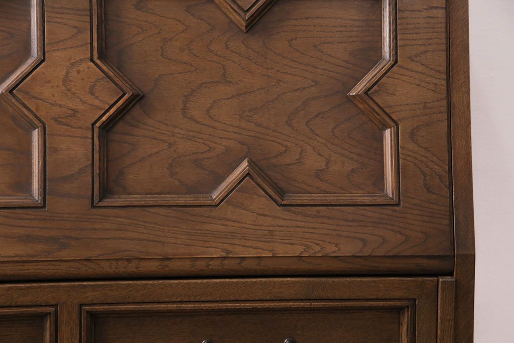 中古　美品　永田良介商店製　幾何学模様が目を引く!クラシカルな雰囲気を醸しだすライティングビューロー(簿記机、在宅ワーク、在宅用ワークデスク)(定価約54万円)(R-049567)