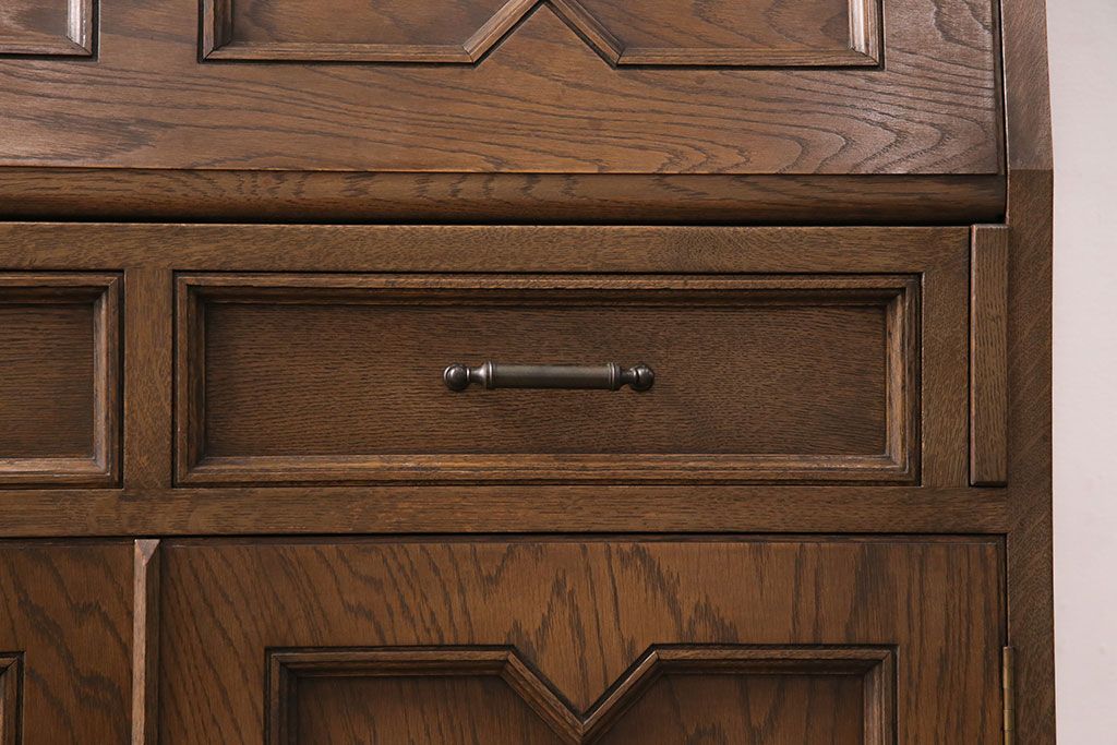 中古　美品　永田良介商店製　幾何学模様が目を引く!クラシカルな雰囲気を醸しだすライティングビューロー(簿記机、在宅ワーク、在宅用ワークデスク)(定価約54万円)(R-049567)