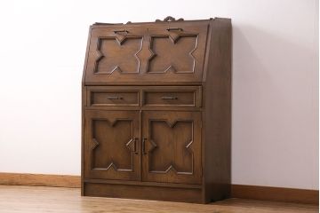 中古　美品　永田良介商店製　幾何学模様が目を引く!クラシカルな雰囲気を醸しだすライティングビューロー(簿記机、在宅ワーク、在宅用ワークデスク)(定価約54万円)(R-049567)