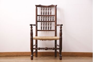 中古　松本民芸家具　美品　#48型　しずくのような背板の装飾が魅力的なスピンドルアームチェア(椅子、ダイニングチェア)(定価約14万9千円)(R-049568)
