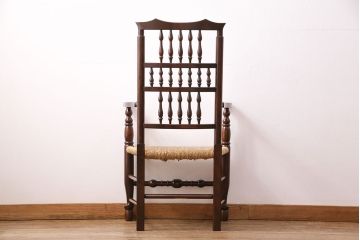 中古　松本民芸家具　美品　#48型　しずくのような背板の装飾が魅力的なスピンドルアームチェア(椅子、ダイニングチェア)(定価約14万9千円)(R-049568)