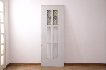 中古建具　アンティークのステンドグラスをはめ込んだ大きな引き戸1枚　(R-049574)