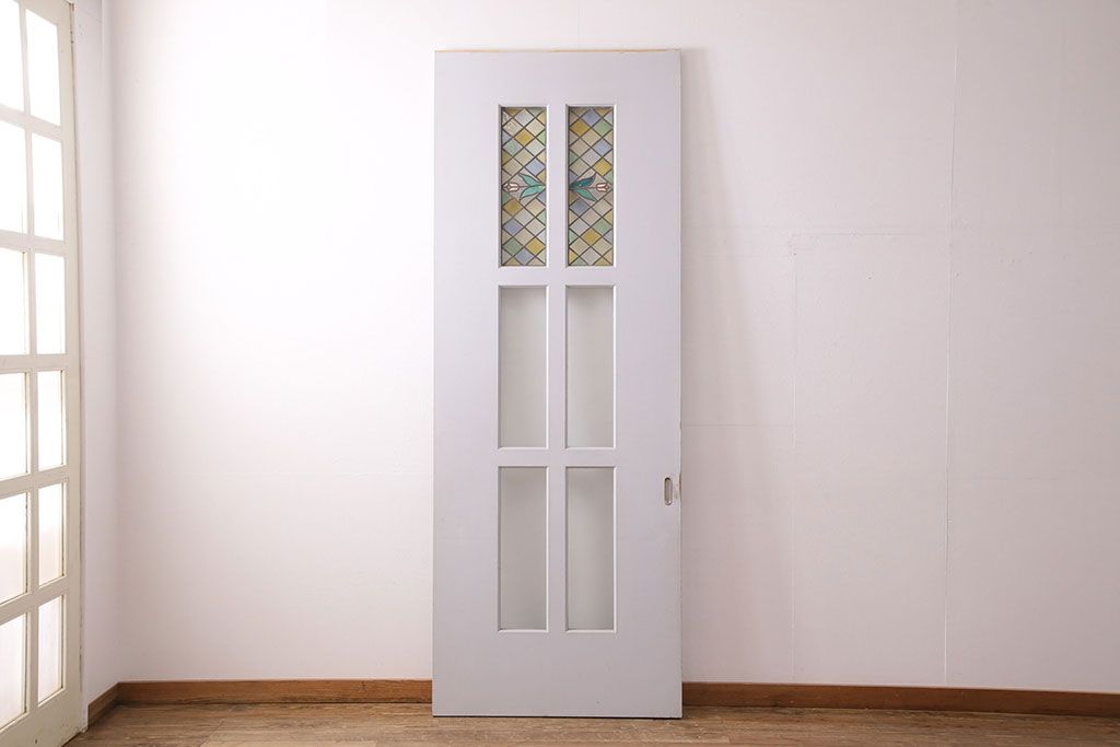 引き取り限定 ステンドグラス 建具 インテリア アンティーク R-049574 アンティークのステンドグラスをはめ込んだ大きな引き戸