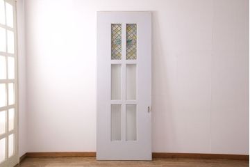 中古建具　アンティークのステンドグラスをはめ込んだ大きな引き戸1枚　(R-049574)