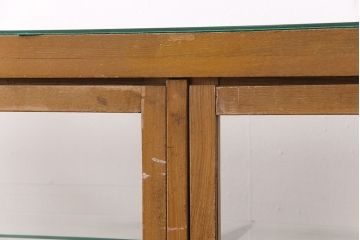 和製アンティーク　ナラ材　激レアデザイン!　斜めL字型のガラスケース(ショーケース、陳列棚)(R-049580)