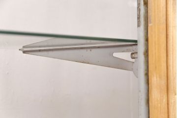 和製アンティーク　ナラ材　激レアデザイン!　斜めL字型のガラスケース(ショーケース、陳列棚)(R-049580)