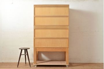 【簡易リペア限定品】レトロ家具　昭和レトロ　KIHARA　店舗什器にぴったり!レトロな佇まいがお洒落なナラ材製ネームプレート付きカードケース(引き出し、チェスト、図書館、図書室)(R-049590)