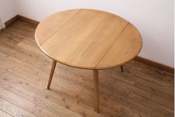 ヴィンテージ家具　イギリス　ERCOL(アーコール)　エルム材　ウィンザードロップリーフテーブル(バタフライテーブル、ラウンドテーブル、ビンテージ)(R-049596)