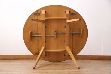 ヴィンテージ家具　イギリス　ERCOL(アーコール)　エルム材　ウィンザードロップリーフテーブル(バタフライテーブル、ラウンドテーブル、ビンテージ)(R-049596)