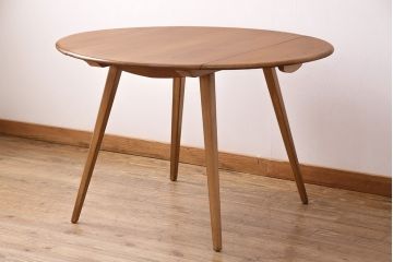 ヴィンテージ家具　イギリス　ERCOL(アーコール)　エルム材　ウィンザードロップリーフテーブル(バタフライテーブル、ラウンドテーブル、ビンテージ)(R-049596)