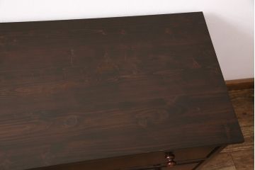 中古　美品　松本民芸家具　当店リメイク　天板ヒノキ無垢材　和モダンな空間づくりにおすすめのローチェスト(サイドボード、引き出し、ローボード)(R-049606)