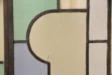 アンティーク建具　日本製　昭和初期　希少!木枠を作成して仕上げる、レトロなデザインが魅力のステンドグラス2枚セット(ドア、明り取り)(R-049608)