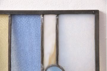 アンティーク建具　日本製　昭和初期　希少!木枠を作成して仕上げる、レトロなデザインが魅力のステンドグラス2枚セット(ドア、明り取り)(R-049608)