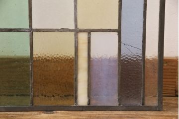 アンティーク建具　日本製　昭和初期　希少!木枠を作成して仕上げる、レトロなデザインが魅力のステンドグラス2枚セット(ドア、明り取り)(R-049608)