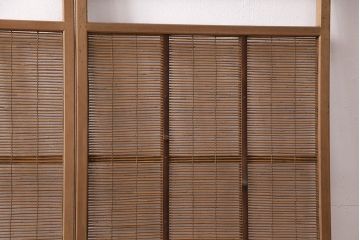 アンティーク建具　松の透かし彫りがアクセントの御簾戸2枚セット(簾戸、簀戸、葭戸、夏障子、すど、葦戸)(R-049618)