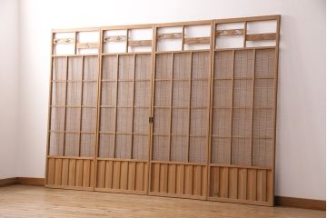 アンティーク建具　雲と風をイメージした透かし彫りがおしゃれな御簾戸4枚セット(簾戸、簀戸、葭戸、夏障子、すど、葦戸)(R-049619)
