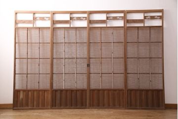 アンティーク建具　雲と風をイメージした透かし彫りがおしゃれな御簾戸4枚セット(簾戸、簀戸、葭戸、夏障子、すど、葦戸)(R-049619)