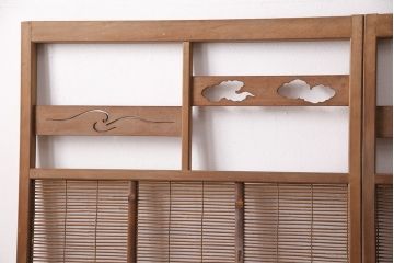 アンティーク建具　雲と風をイメージした透かし彫りがおしゃれな御簾戸4枚セット(簾戸、簀戸、葭戸、夏障子、すど、葦戸)(R-049619)