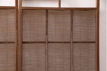 アンティーク建具　雲と風をイメージした透かし彫りがおしゃれな御簾戸4枚セット(簾戸、簀戸、葭戸、夏障子、すど、葦戸)(R-049619)