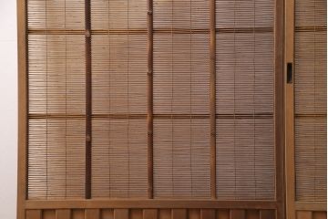 アンティーク建具　雲と風をイメージした透かし彫りがおしゃれな御簾戸2枚セット(簾戸、簀戸、葭戸、夏障子、すど、葦戸)(R-049620)