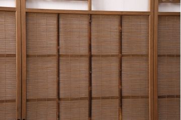 アンティーク建具　松をイメージした透かし彫りがアクセントの御簾戸4枚セット(簾戸、簀戸、葭戸、夏障子、すど、葦戸)(R-049621)