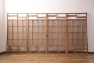 アンティーク建具　雲と風をイメージした透かし彫りがおしゃれな御簾戸4枚セット(簾戸、簀戸、葭戸、夏障子、すど、葦戸)(R-049623)