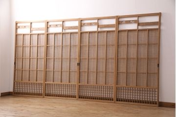 アンティーク建具　雲と風をイメージした透かし彫りがおしゃれな御簾戸4枚セット(簾戸、簀戸、葭戸、夏障子、すど、葦戸)(R-049623)