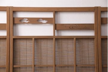 アンティーク建具　雲と風をイメージした透かし彫りがおしゃれな御簾戸4枚セット(簾戸、簀戸、葭戸、夏障子、すど、葦戸)(R-049623)