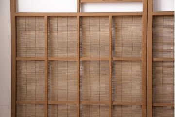 アンティーク建具　雲と風をイメージした透かし彫りがおしゃれな御簾戸4枚セット(簾戸、簀戸、葭戸、夏障子、すど、葦戸)(R-049623)