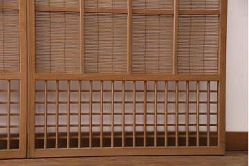 アンティーク建具　雲と風をイメージした透かし彫りがおしゃれな御簾戸4枚セット(簾戸、簀戸、葭戸、夏障子、すど、葦戸)(R-049623)