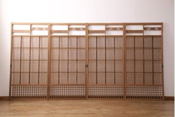 アンティーク建具　雲と風をイメージした透かし彫りがおしゃれな御簾戸4枚セット(簾戸、簀戸、葭戸、夏障子、すど、葦戸)(R-049623)