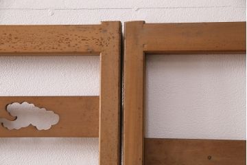 アンティーク建具　雲と風をイメージした透かし彫りがおしゃれな御簾戸4枚セット(簾戸、簀戸、葭戸、夏障子、すど、葦戸)(R-049623)
