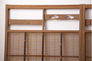 アンティーク建具　雲と風をイメージした透かし彫りがおしゃれな御簾戸4枚セット(簾戸、簀戸、葭戸、夏障子、すど、葦戸)(R-049623)