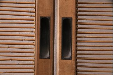 アンティーク建具　雲と風をイメージした透かし彫りがおしゃれな御簾戸4枚セット(簾戸、簀戸、葭戸、夏障子、すど、葦戸)(R-049623)