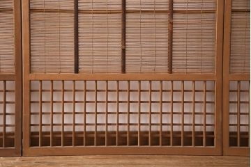 アンティーク建具　雲と風をイメージした透かし彫りがおしゃれな御簾戸4枚セット(簾戸、簀戸、葭戸、夏障子、すど、葦戸)(R-049623)