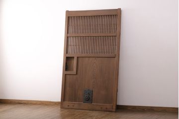 アンティーク建具　明治期　ケヤキ材・カバ材　格子蔵戸(玄関戸、引き戸、建具)(R-049628)