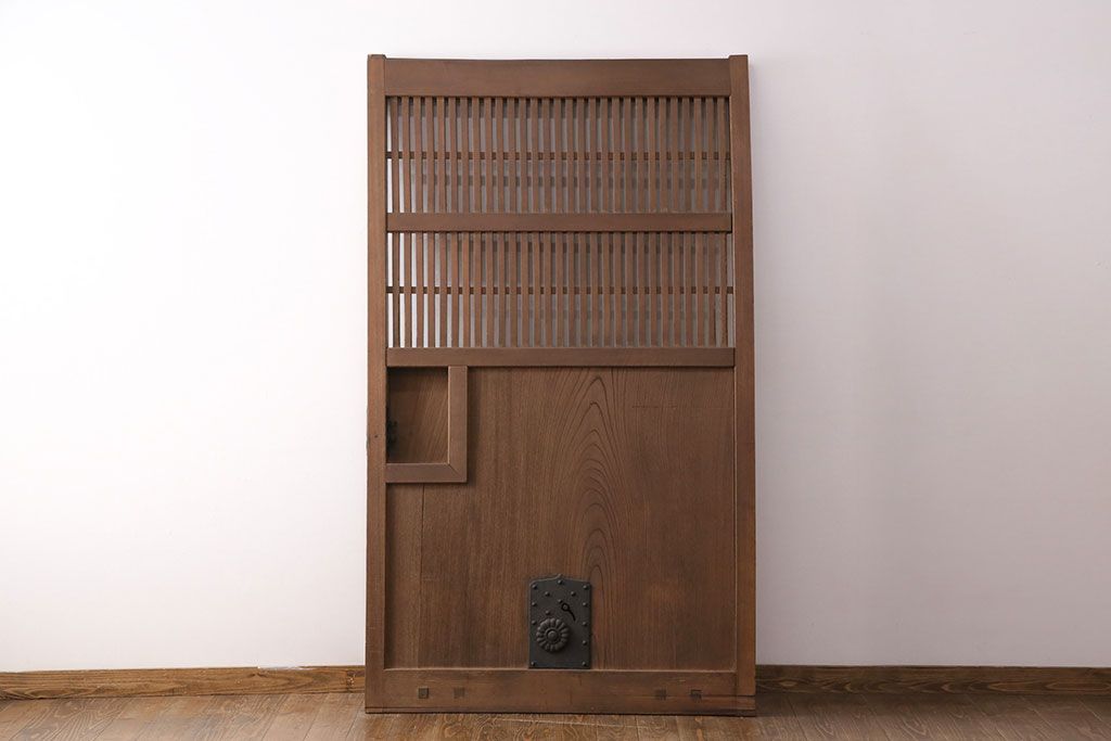 アンティーク建具　明治期　ケヤキ材・カバ材　格子蔵戸(玄関戸、引き戸、建具)(R-049628)