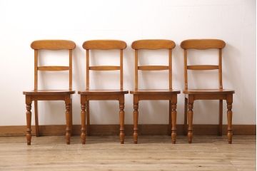 中古　美品　横浜クラシック家具　ダニエル(daniel)　ダイニングチェア4脚セット(椅子、板座チェア)(R-049636)