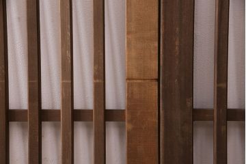 アンティーク建具　ヒノキ材　ガラス入り格子戸2枚セット(玄関戸、引き戸、建具)(R-049643)